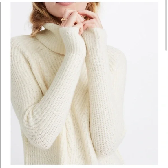 Madewell Mercer Turtleneck in Coziest Yarn white cream wool blend size large - Picture 2 of 6